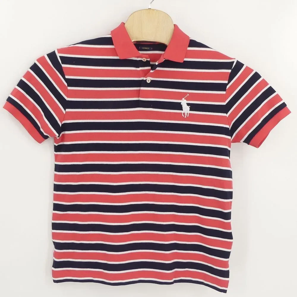 Polo Ralph Lauren Polo Shirt Custom Slim Fit Rugby Pink‎ Stripe Big Pony Men's M